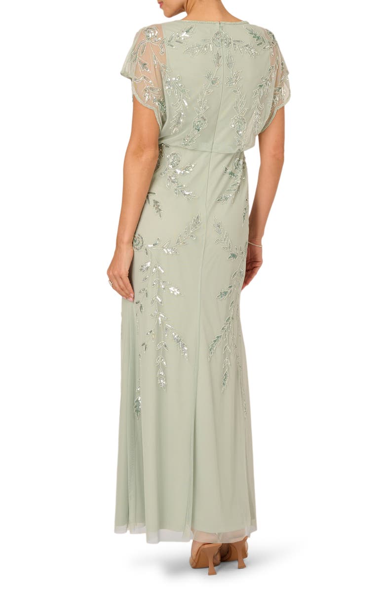 Adrianna Papell Sequin Blouson Flutter Sleeve Gown, Alternate, color, 
