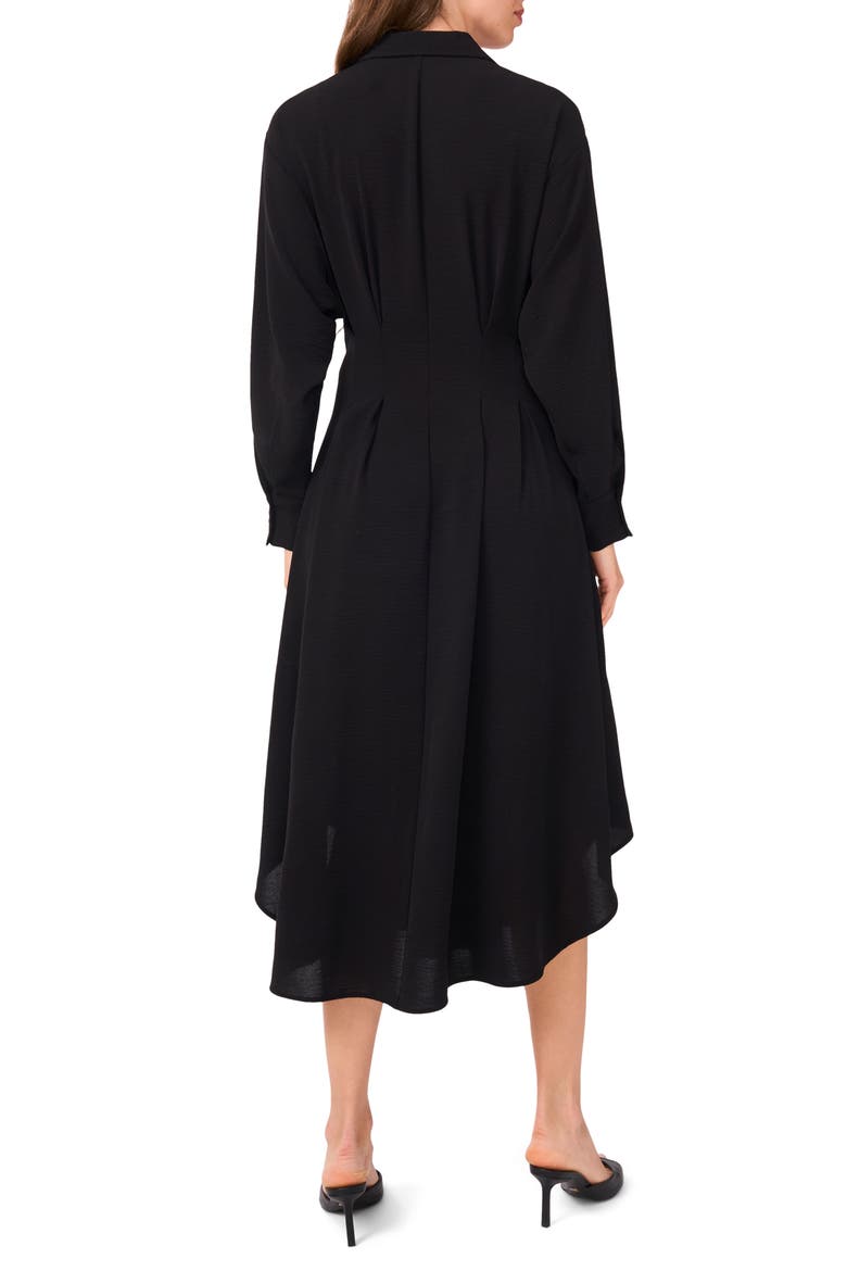Pleated Long Sleeve Belted Waist Midi Shirtdress, Alternate, color, RICH BLACK 060
