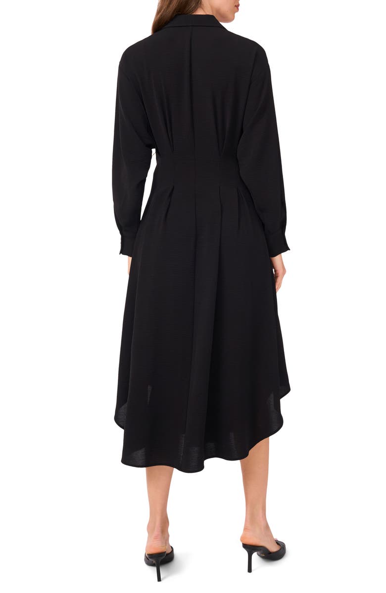 Pleated Long Sleeve Belted Waist Midi Shirtdress