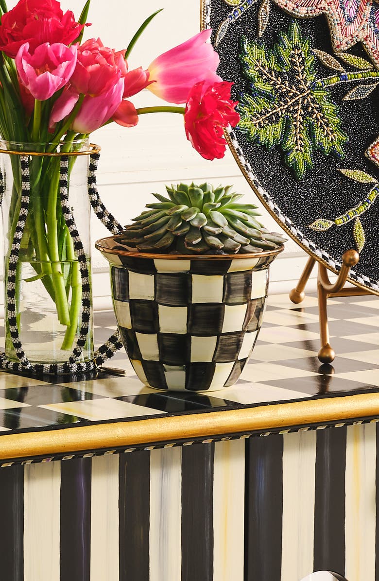MACKENZIE CHILDS Large Courtly Check Enamel Flower Pot, Alternate, color, Courtly