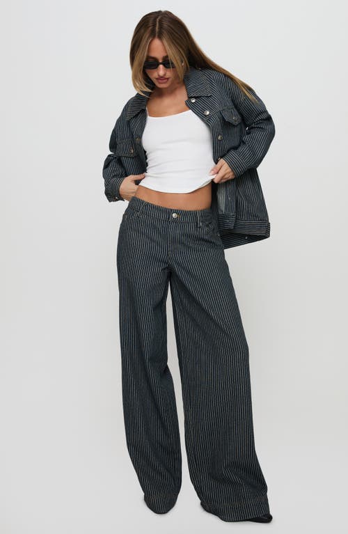 Princess Polly Actually Invested Stripe Low Rise Wide Leg Jeans