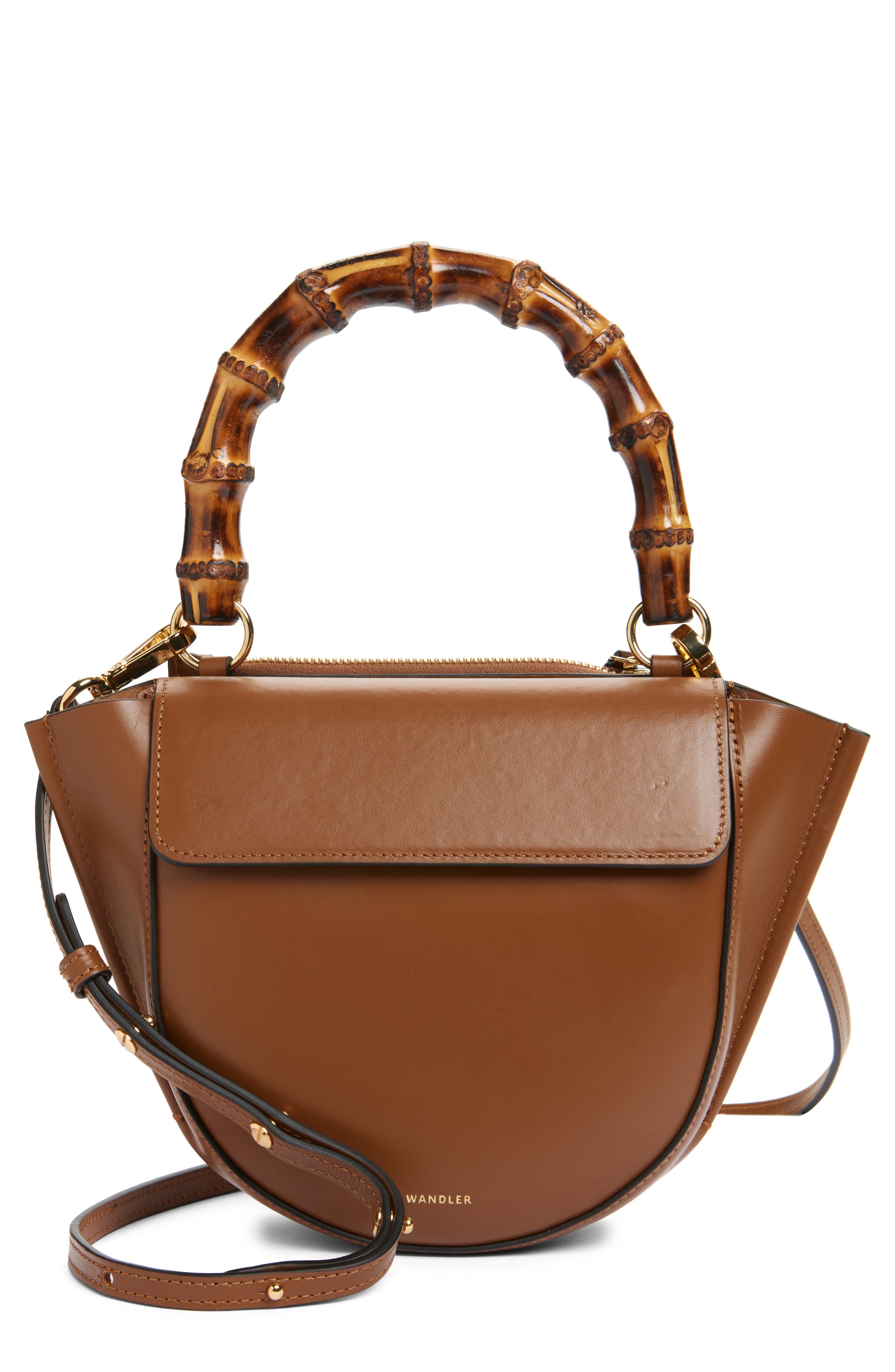 Wandler Mini Hortensia Leather Handbags, Main, color, Saddle / Bamboo 1752