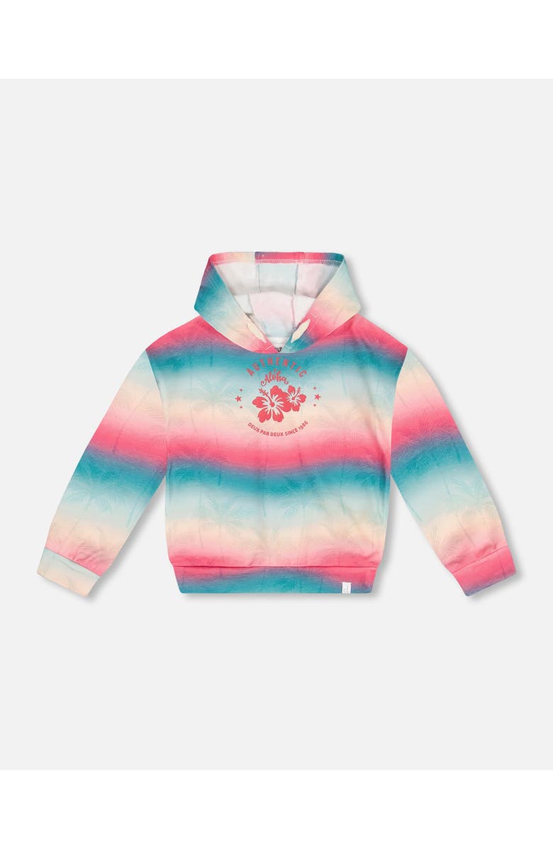 Deux par Deux Little Girl's French Terry Hooded Sweatshirt Printed Tie Dye Waves, Main, color, 