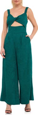 Endless Rose Plissé Cutout Wide Leg Jumpsuit