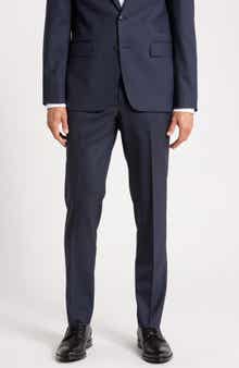 Flat Front Stretch Wool Blend Suit Trousers