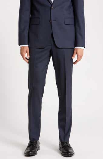 Flat Front Stretch Wool Blend Suit Trousers