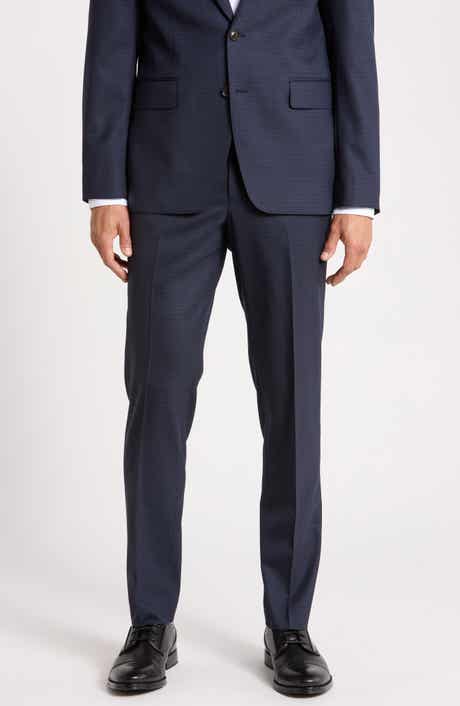 Flat Front Stretch Wool Blend Suit Trousers