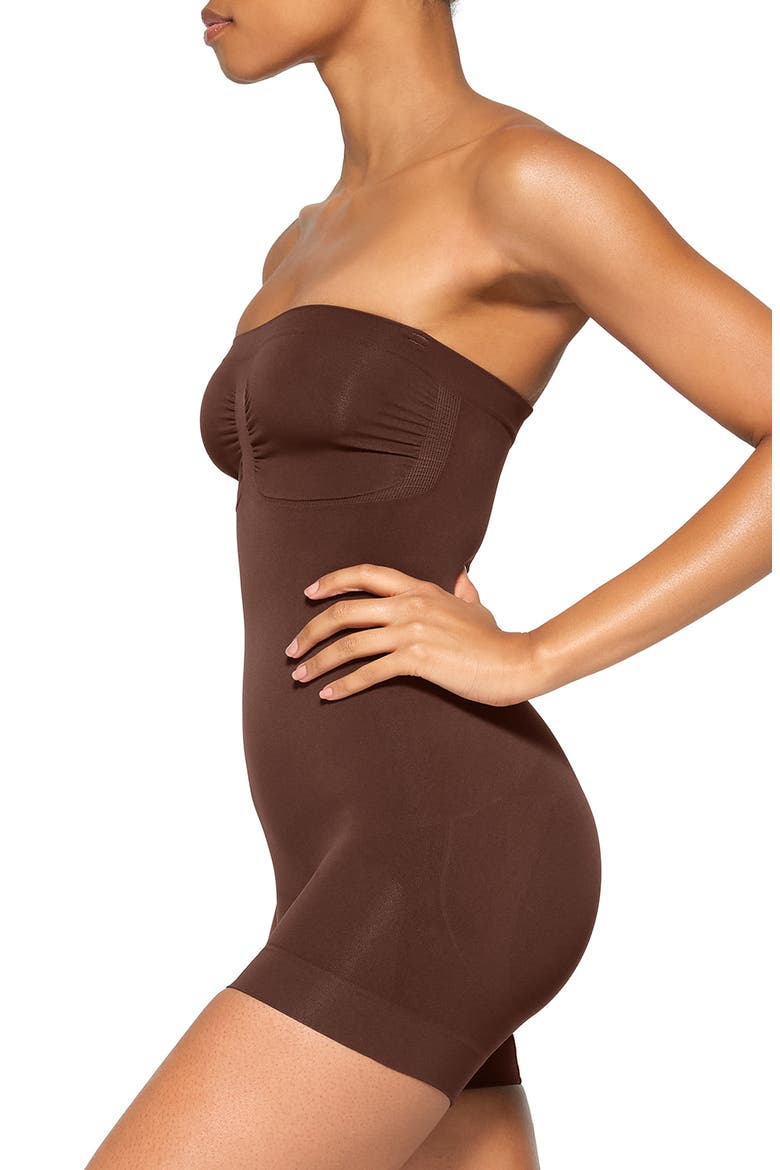 Seamless Sculpt Strapless Shortie Bodysuit, Alternate, color, COCOA