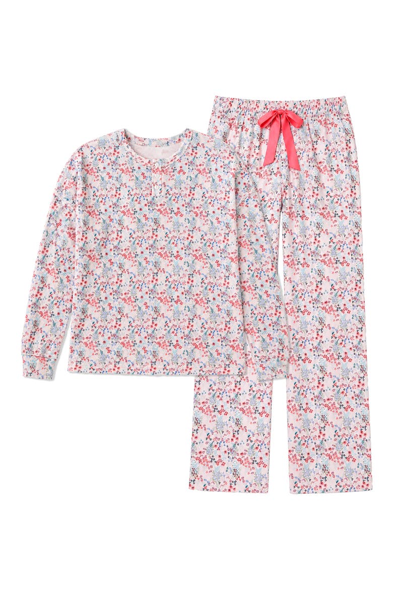 Soft Hacci Long Sleeve Henley Pajamas, Alternate, color, BOTANICAL ICY PINK