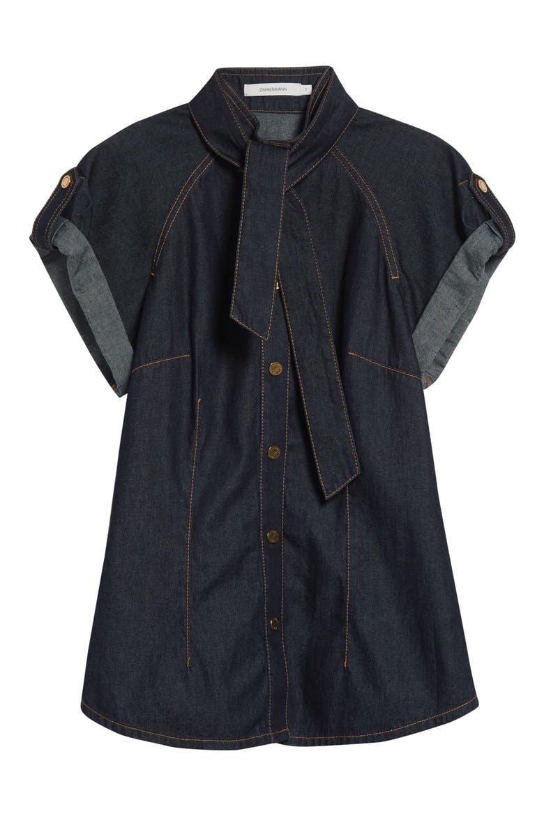 Tie Neck Denim Shirt, Alternate, color, NIGHT SKY