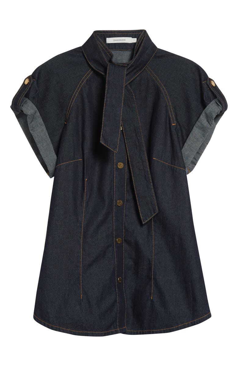 Zimmermann Tie Neck Denim Shirt, Alternate, color, Night Sky