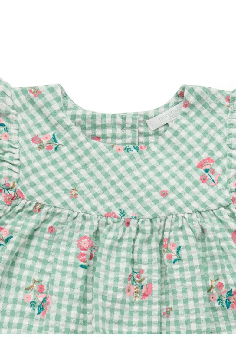 Purebaby Gingham Frida Ruffle Top & Bloomer Set, Alternate, color, Frida Print
