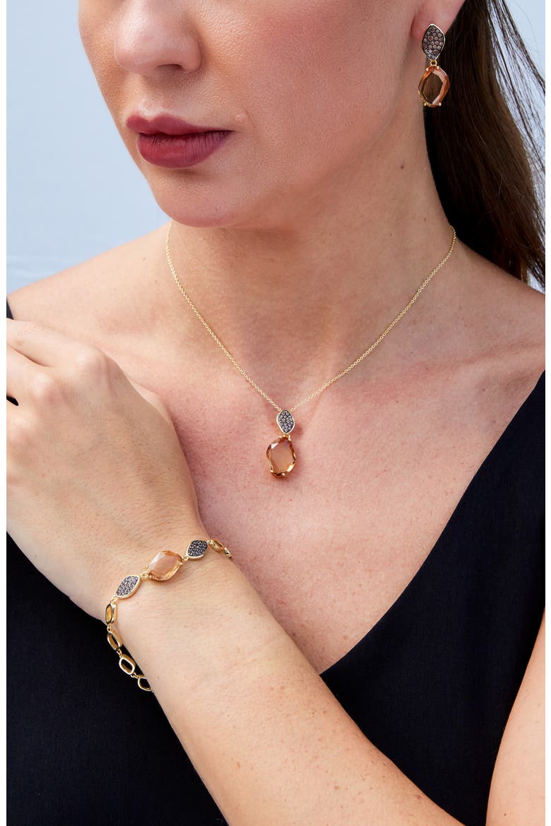 Carved Stone Pav9 Pendant Necklace, Alternate, color, YELLOW GOLD