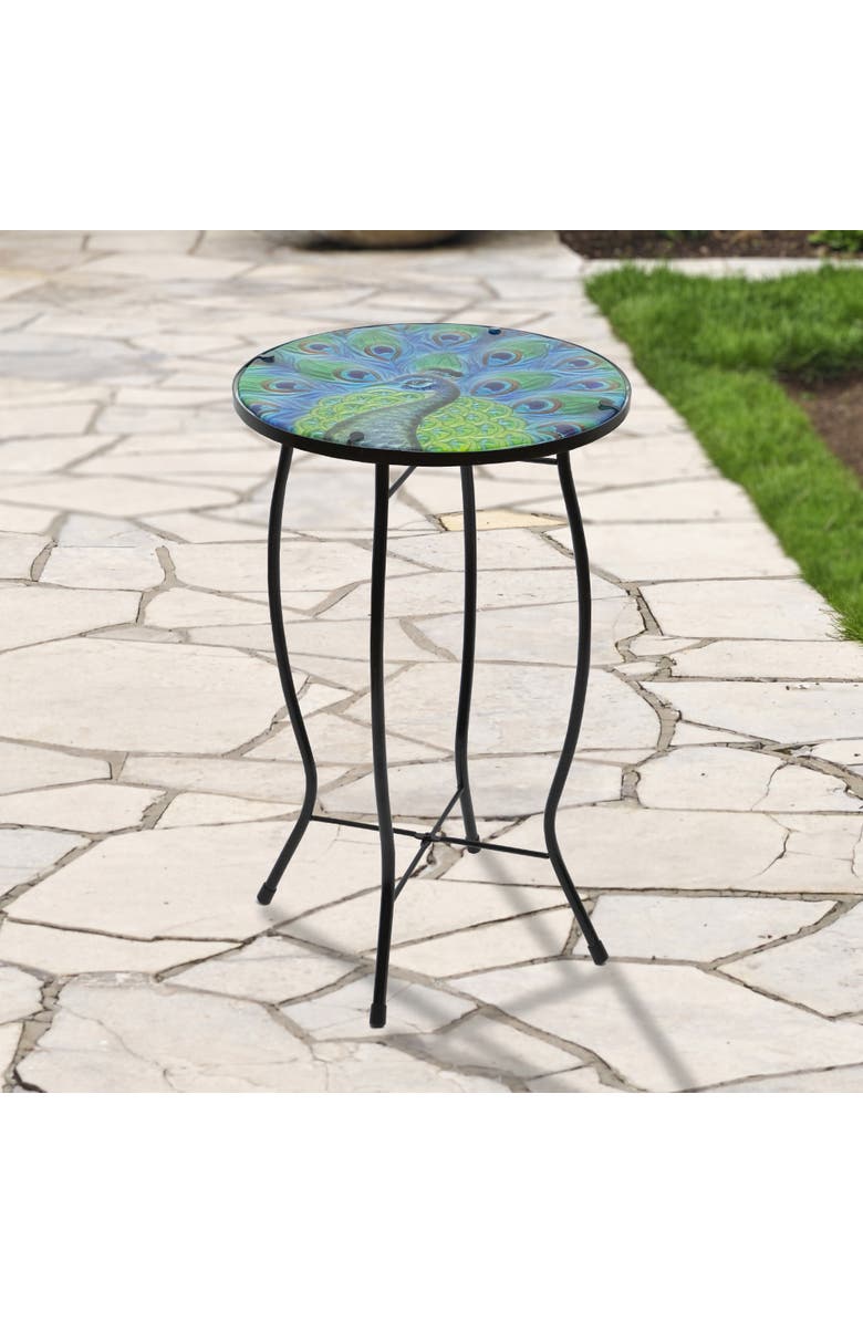 Northlight 19" Blue and Green Peacock Glass Patio Side Table, Alternate, color, Blue