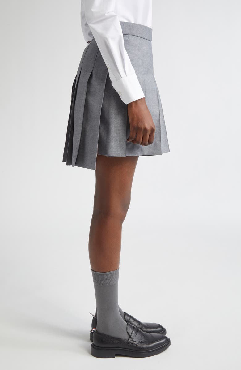 Thom Browne Step Hem Pleated Wool Blend Miniskirt, Alternate, color, 