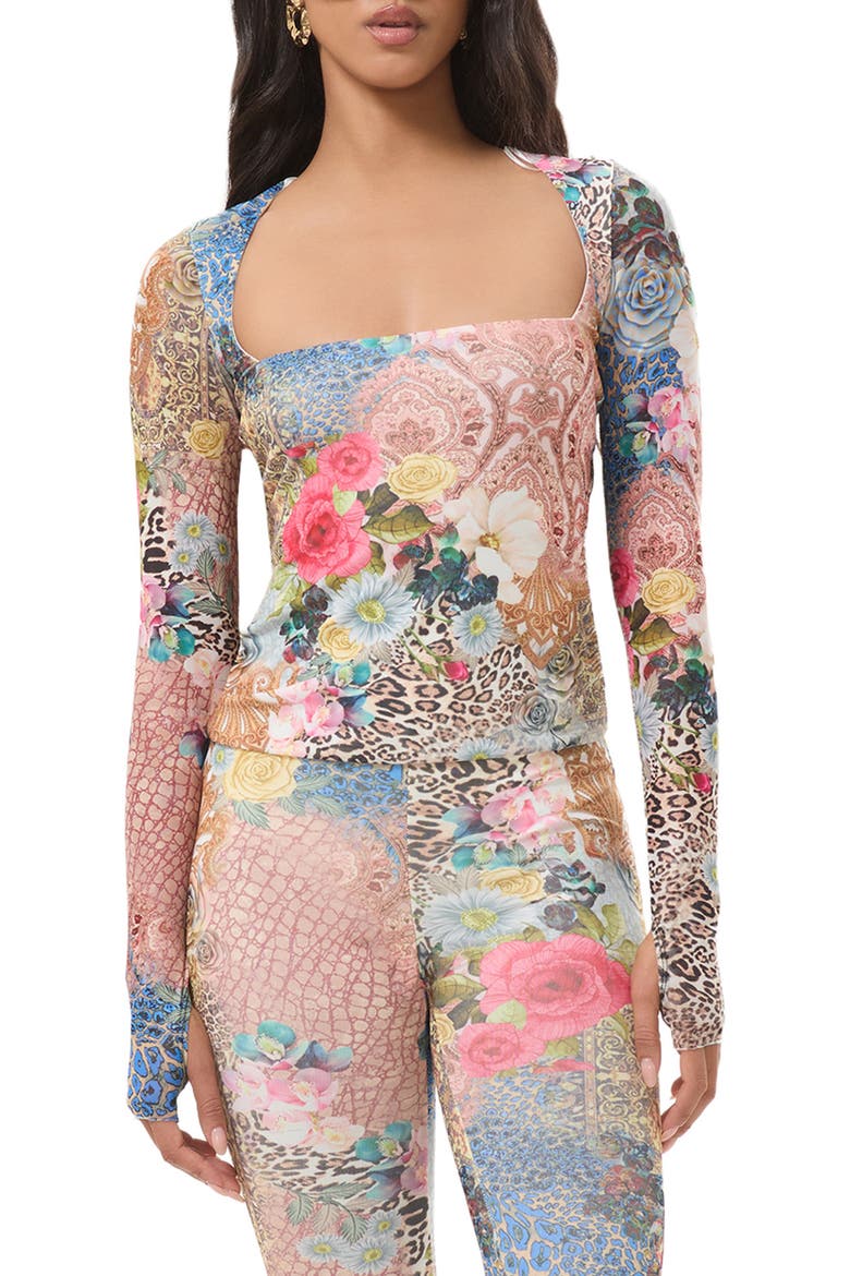 Ines Mix Print Square Neck Top, Main, color, IRIS PATCHWORK