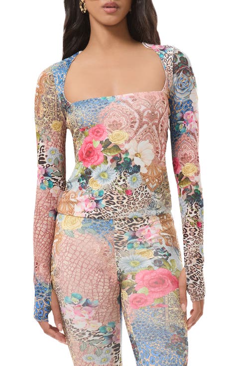 Ines Mix Print Square Neck Top