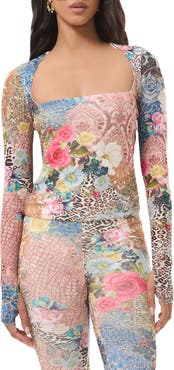 AFRM Ines Mix Print Square Neck Top