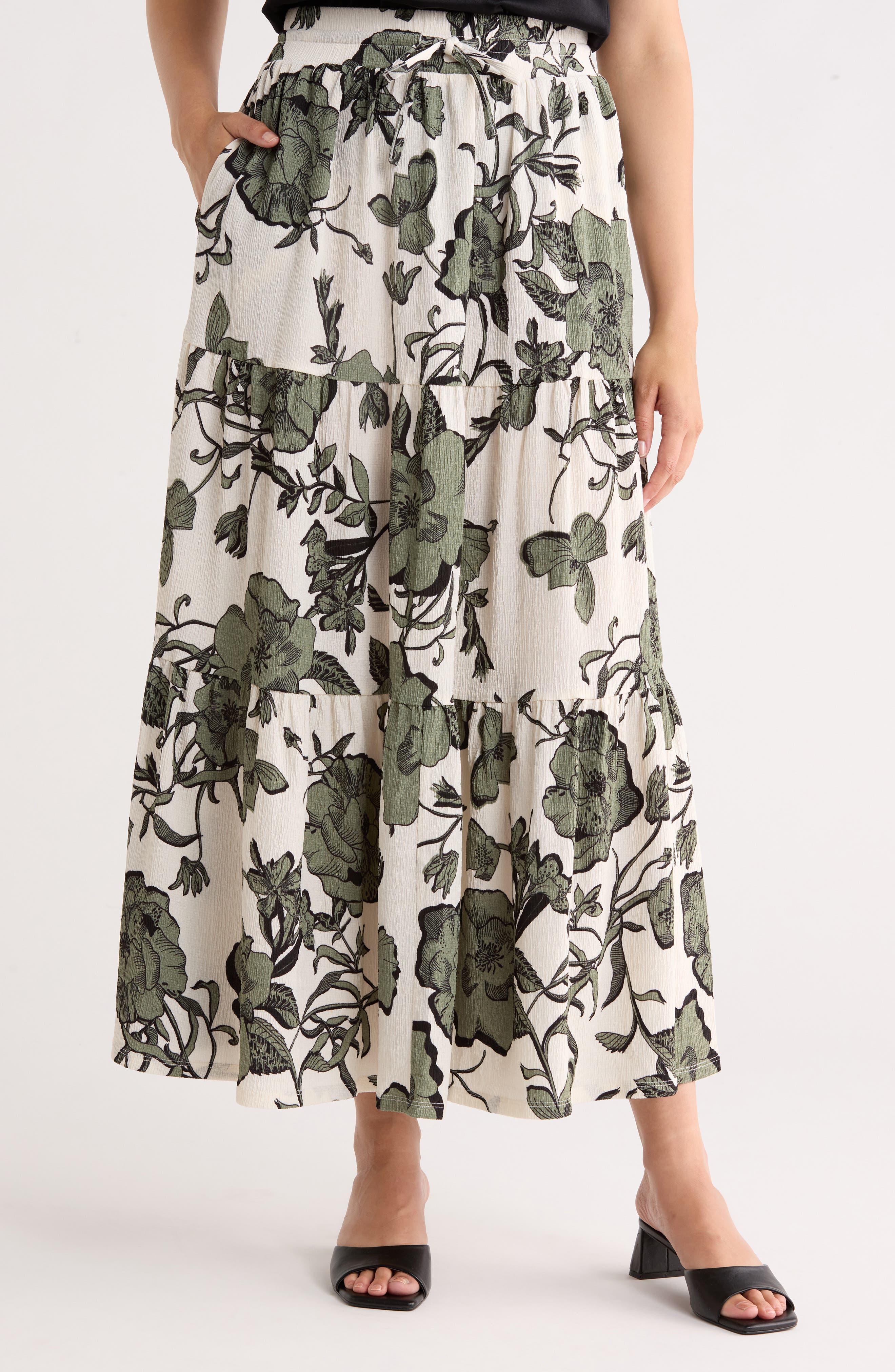 Tiered Drawstring Maxi Skirt