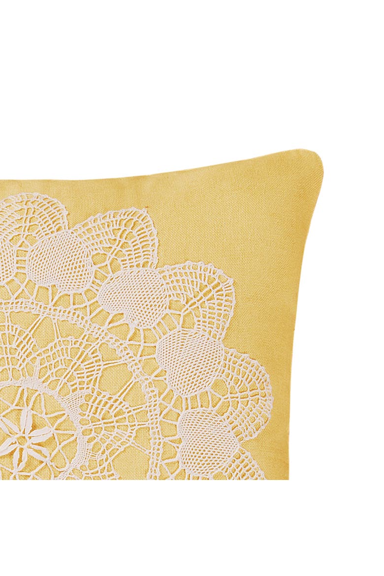 Linen Yellow Traditional Linen Applique Lace Accent Throw Pillow, 16" x 16", Alternate, color, Yellow