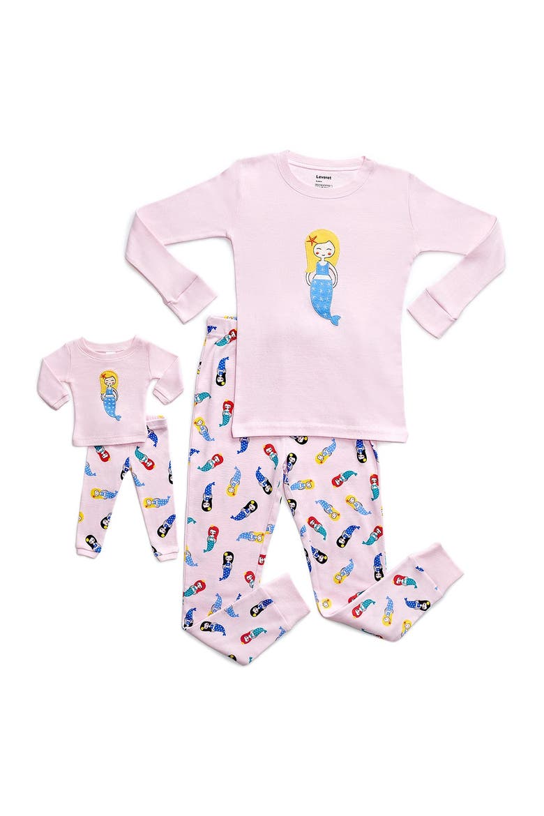 Girls 2-pc. Cotton Pajamas with Matching Doll Accessory - Unicorn & Fantasy Prints, Main, color, MULTI