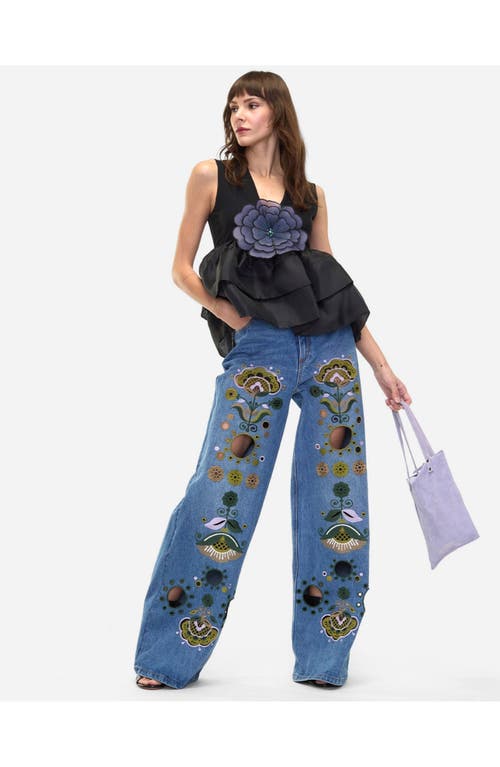 Cynthia Rowley Embroidered Wide-leg Jeans In Blue_multi