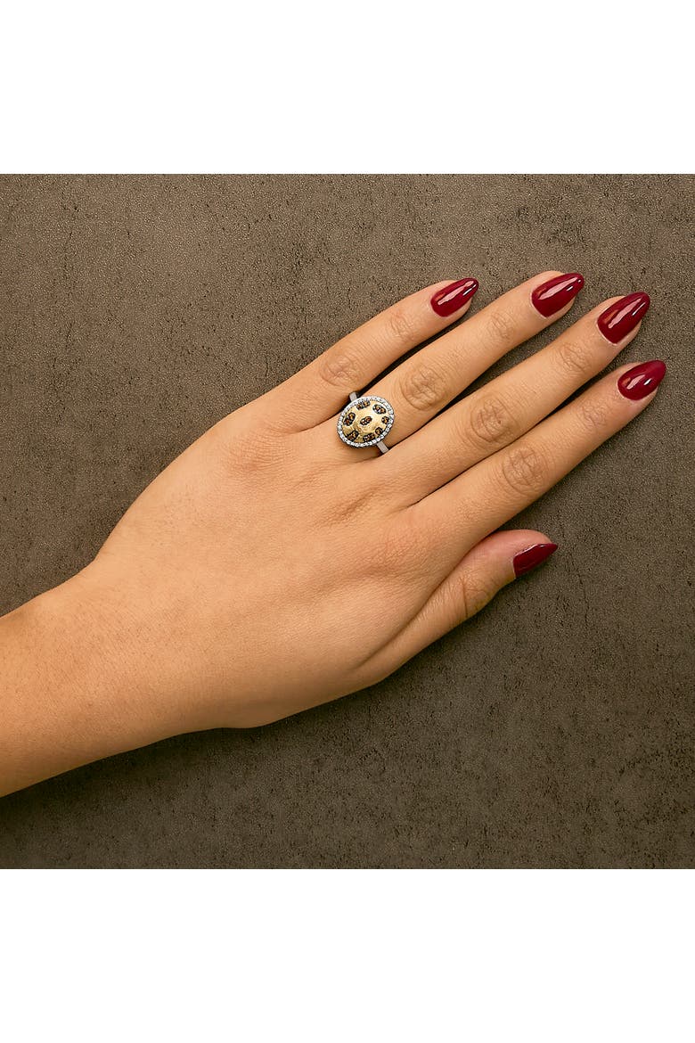 10K Yellow Gold Plated Sterling Silver 1/3 Cttw Oval Mixed Diamond Halo Shield Ring, Alternate, color, Silver
