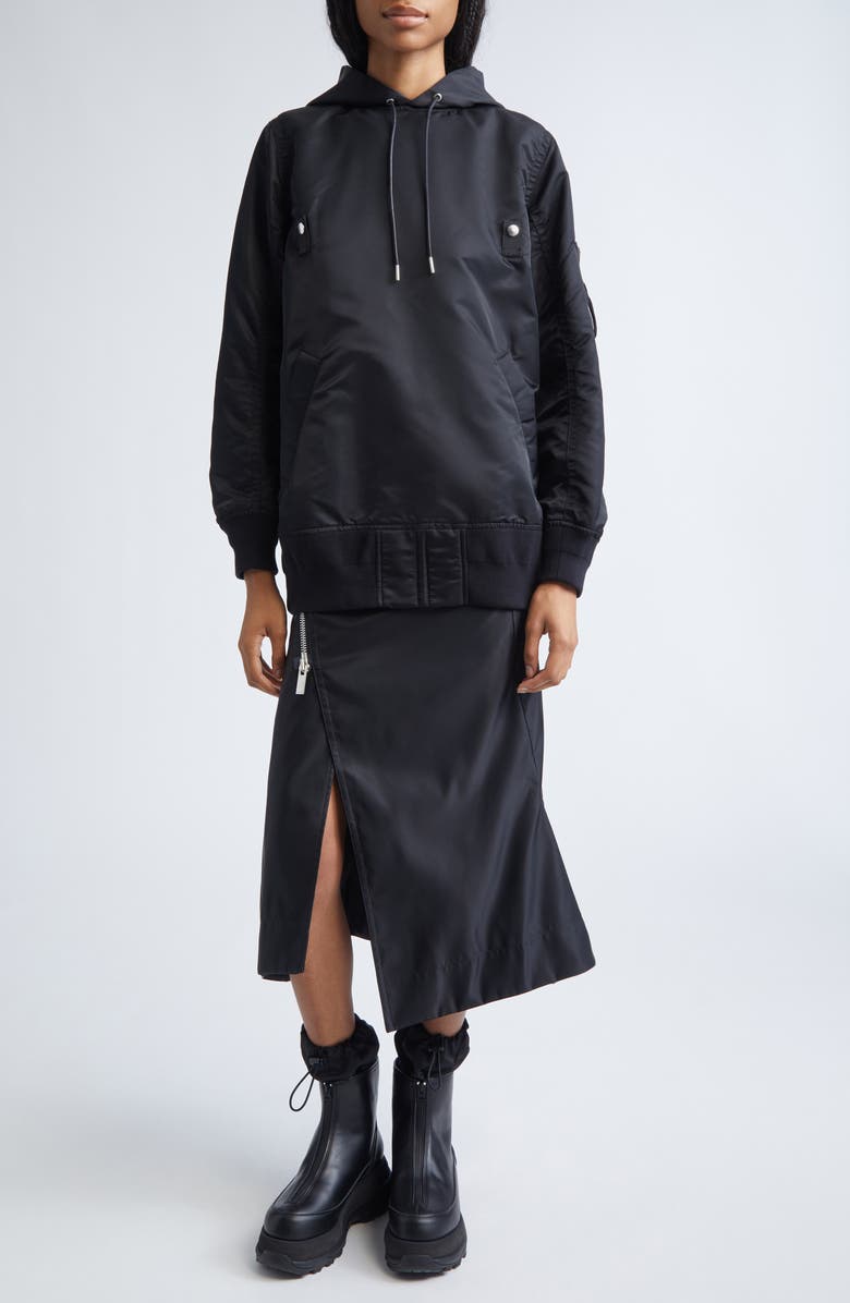 Sacai Nylon Twill Hoodie, Alternate, color, Black