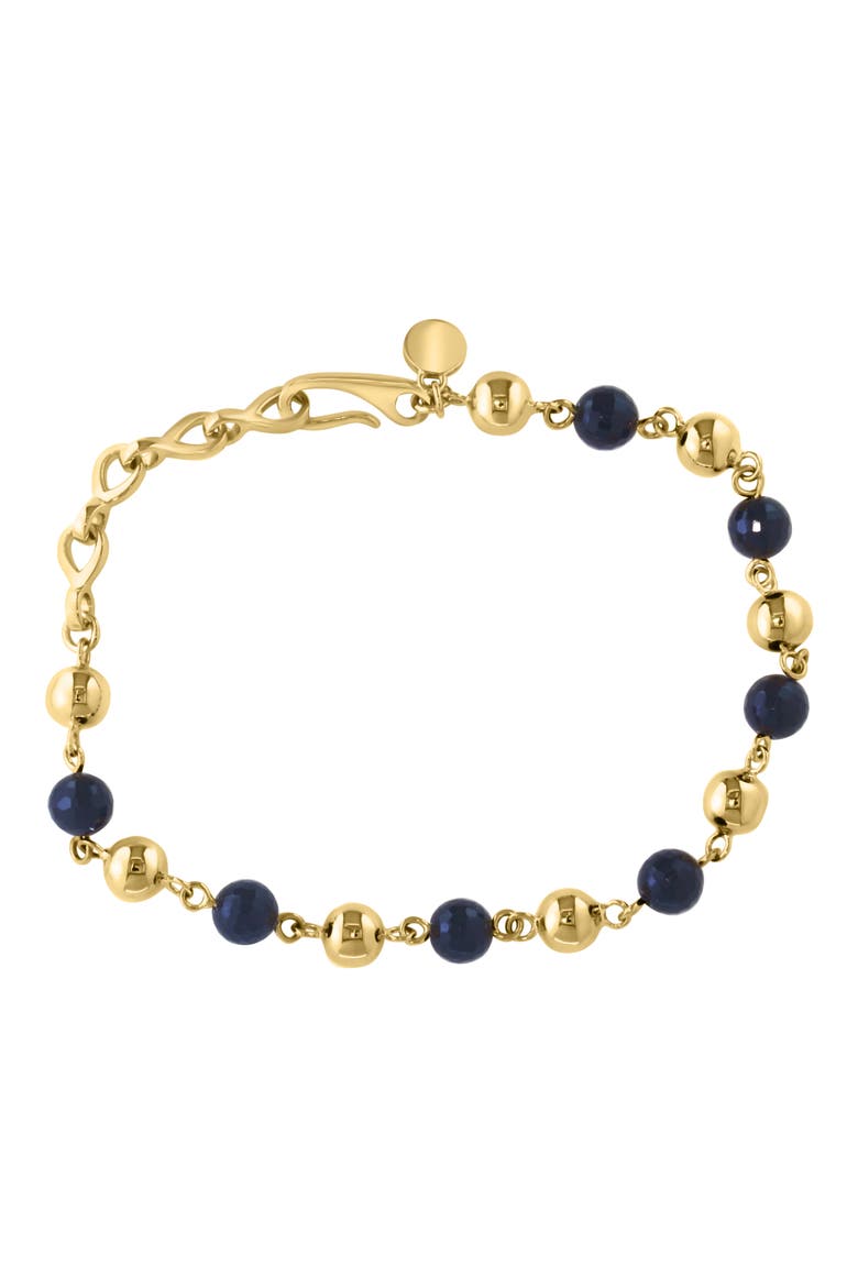 14K Gold Plated Sterling Silver Onyx Ball Chain Bracelet, Main, color, BLACK