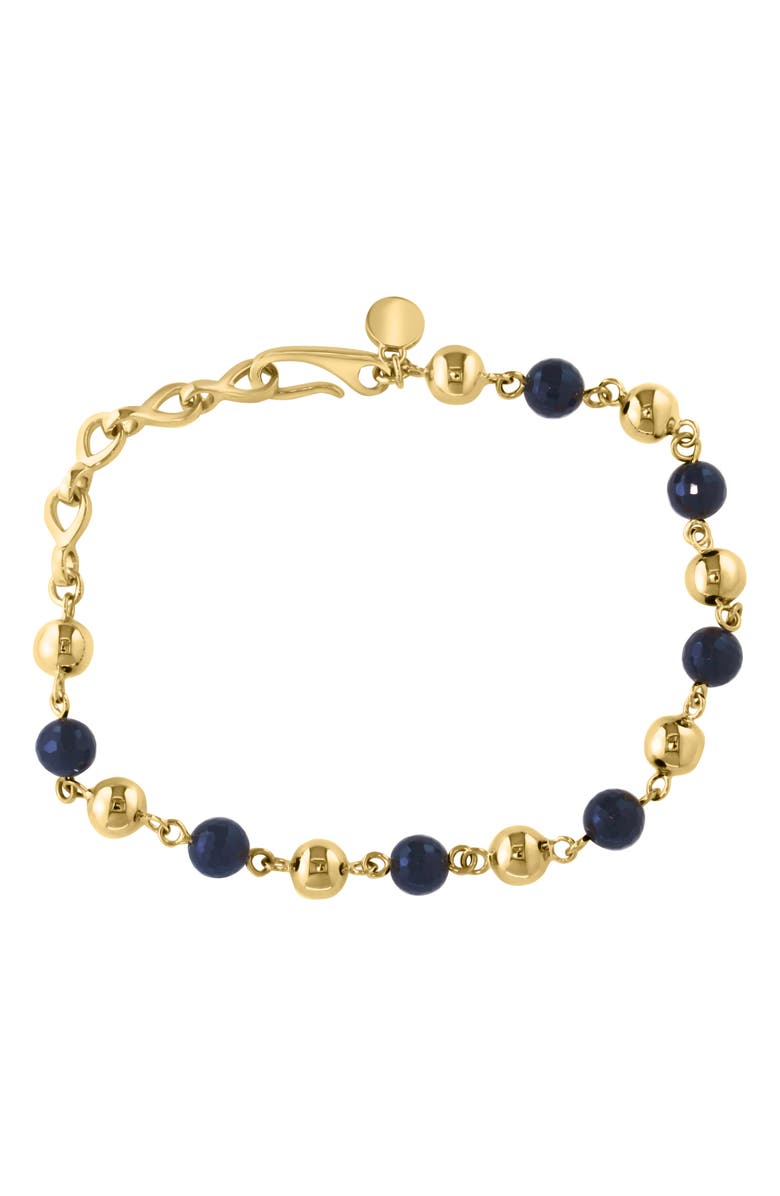 EFFY 14K Gold Plated Sterling Silver Onyx Ball Chain Bracelet, Main, color, Black