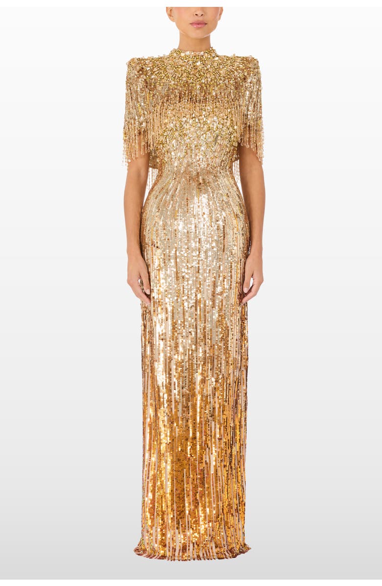 Jenny Packham Ellen Mock-Neck Beaded Top, Alternate, color, Illusion
