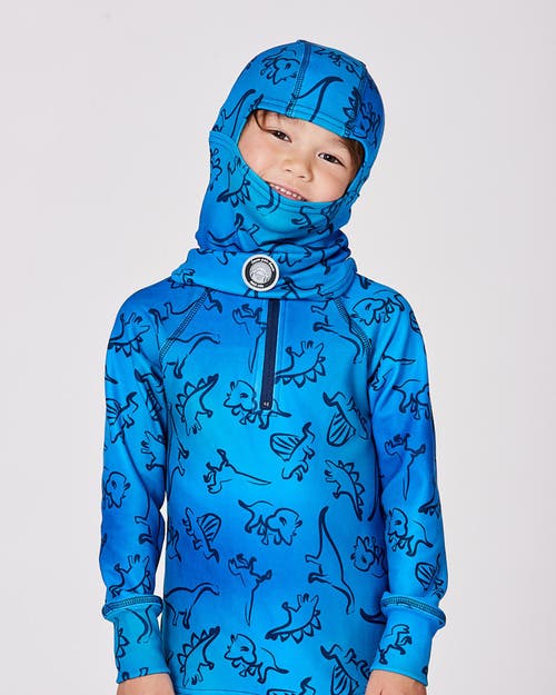 Deux Par Deux Brushed Jersey Balaclava Dinosaur In Blue