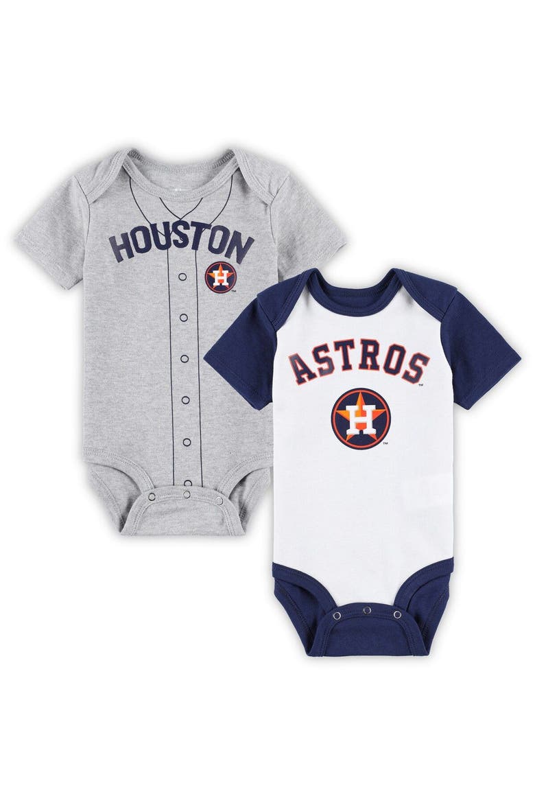 Infant White/Heather Gray Houston Astros Two-Pack Little Slugger Bodysuit Set, Main, color, White