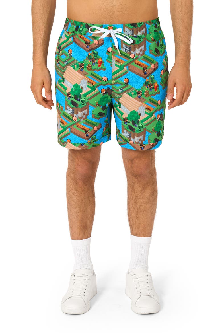 Minecraft™ Overworld Camp Shirt & Drawstring Shorts Set, Alternate, color, TEAL MULTI