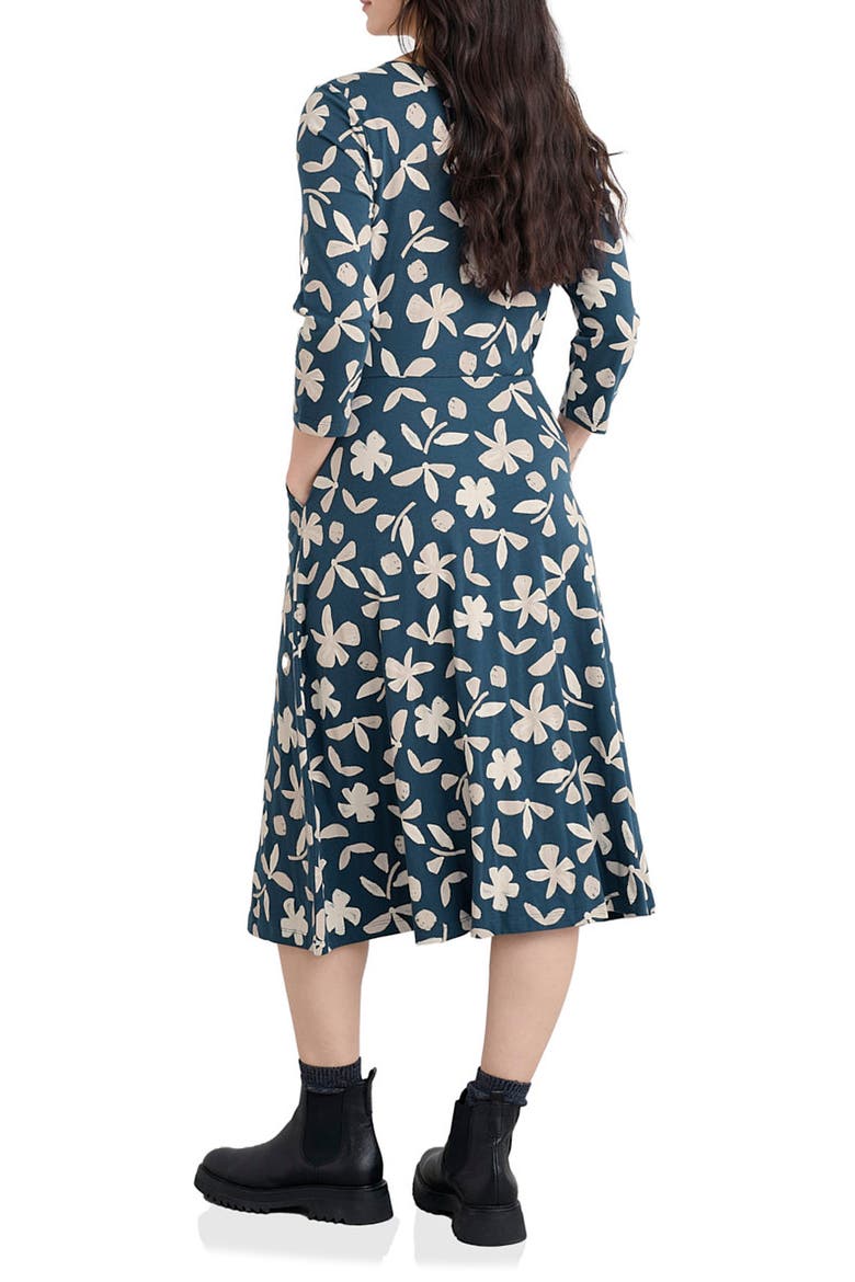 April Floral Stretch Organic Cotton Midi Dress, Alternate, color, ORGANIC SHAPES DARK LUGGER
