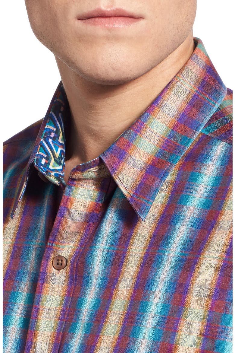 'Chiswick' Classic Fit Plaid & Paisley Sport Shirt, Alternate, color, TEAL