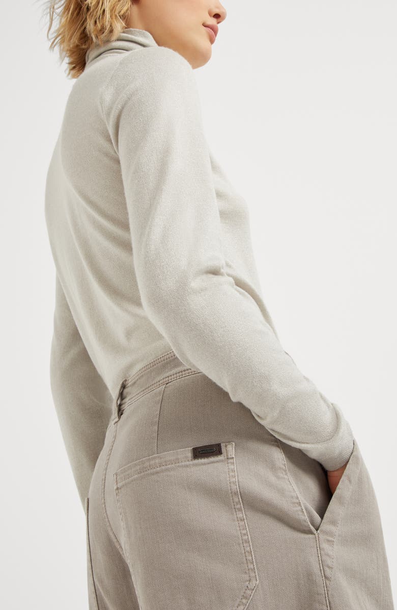 Brunello Cucinelli Stretch dyed denim loose utility trousers with monili, Alternate, color, 