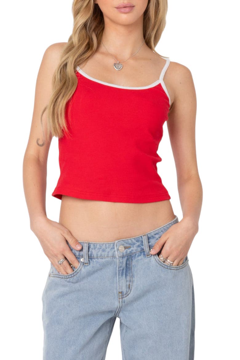 Franky Contrast Trim Rib Camisole, Main, color, RED