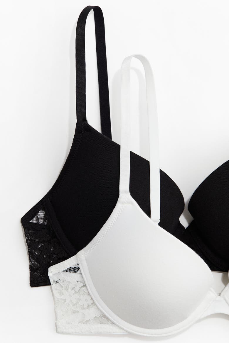 2-pack Cotton Push-up Bras, Alternate, color, White/black