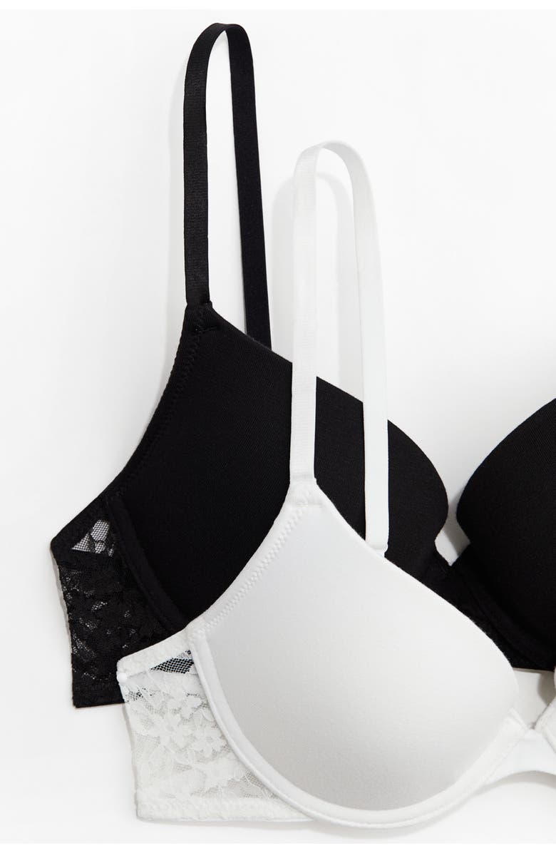H&M 2-pack Cotton Push-up Bras, Alternate, color, White/Black