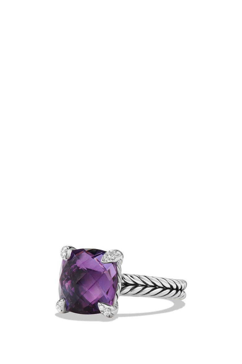 Châtelaine Ring with Semiprecious Stone & Diamonds, Main, color, SILVER/ AMETHYST