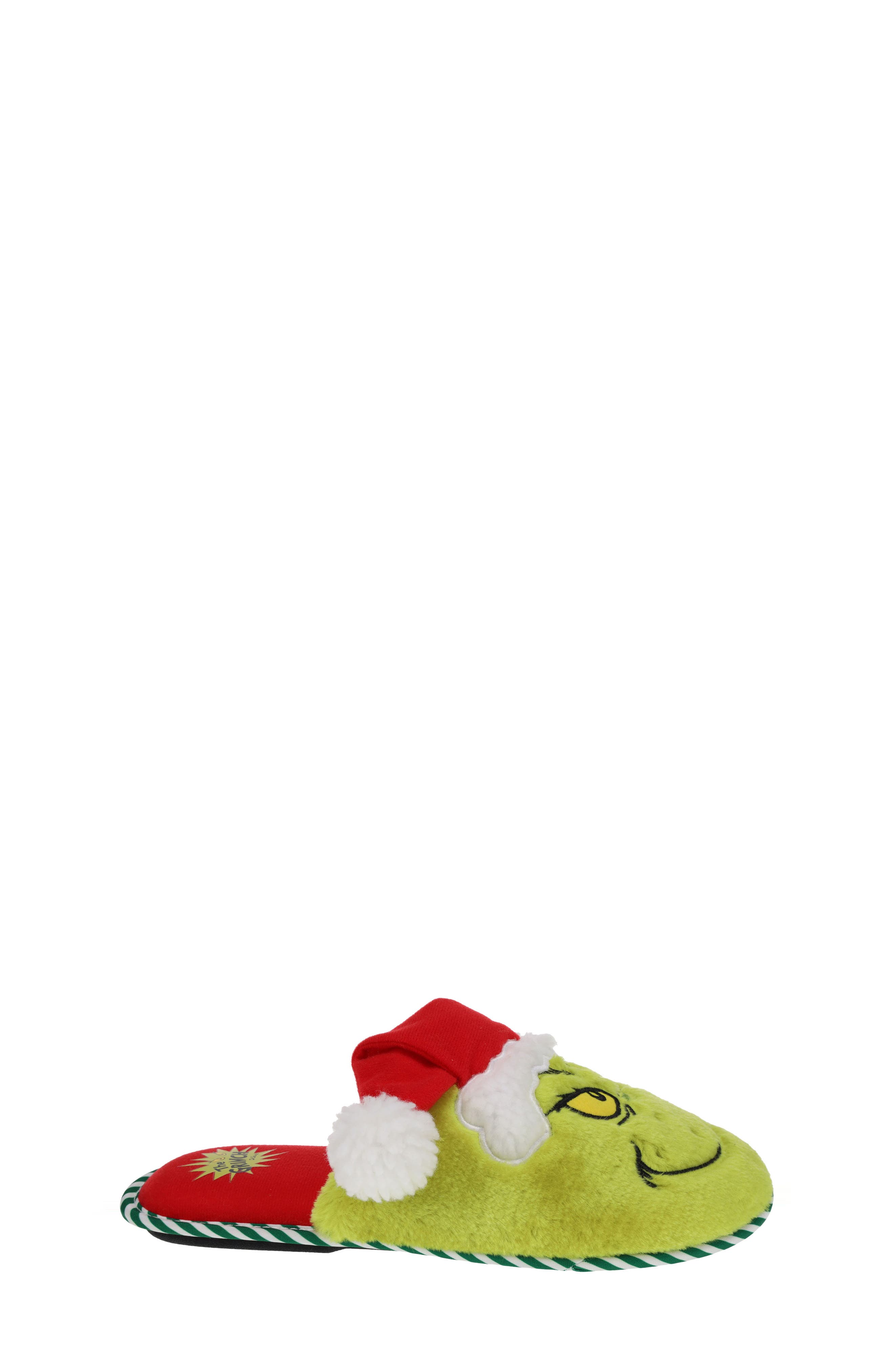 SG Footwear Kids' Grinchmas Smiley Faux Fur Slipper, Alternate, color, Green