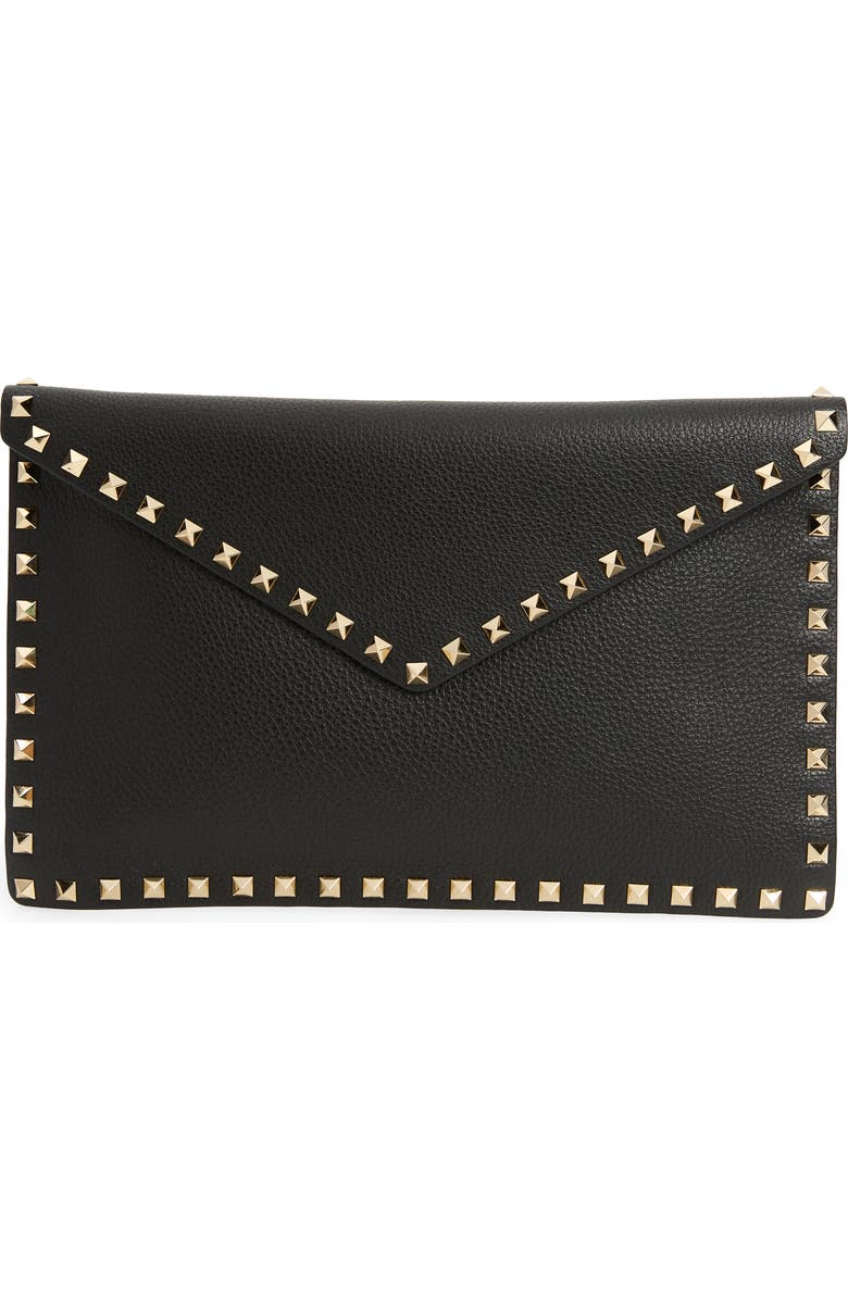 Valentino Garavani Large Rockstud Leather Envelope Pouch, Main, color,