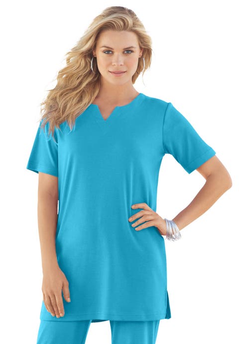 Plus Size Soft Knit Tunic With Notch Neckline