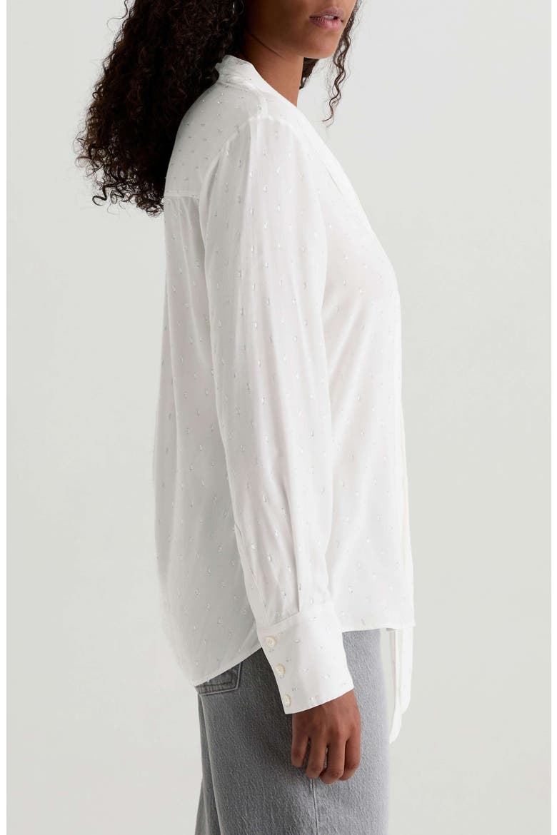 Lora Metallic Tie Neck Button-Up Shirt, Alternate, color, POWDER