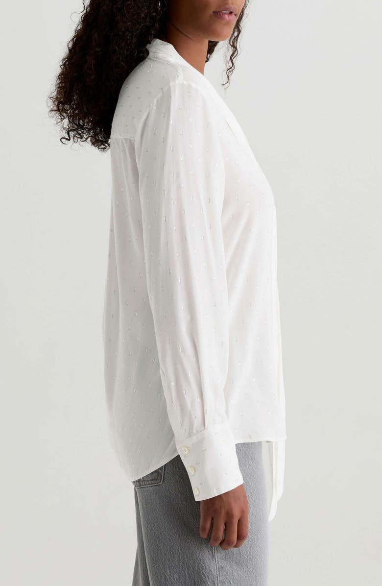 AG Lora Metallic Tie Neck Button-Up Shirt, Alternate, color, Powder