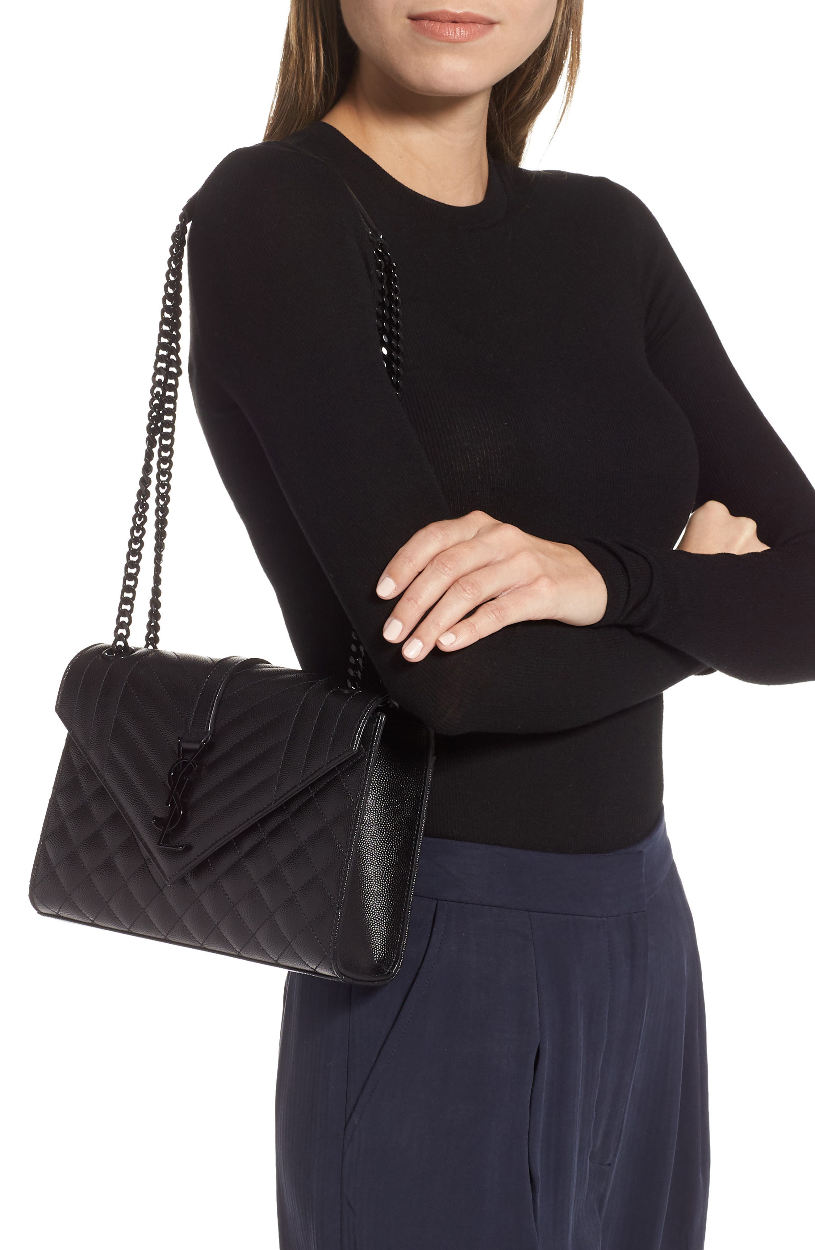 Saint Laurent Medium Monogram Quilted Leather Shoulder Bag, Alternate, color, 