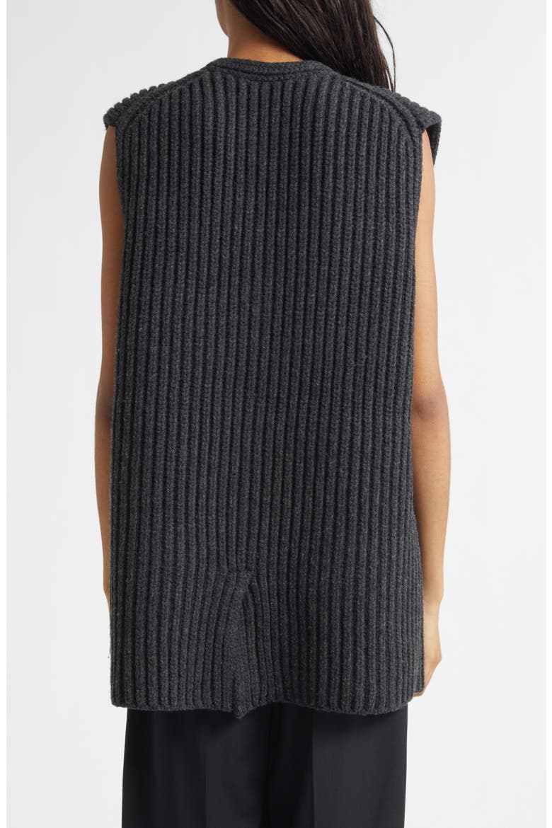 Oversize Rib Wool Button-Up Sweater Vest, Alternate, color, GRAPHITE