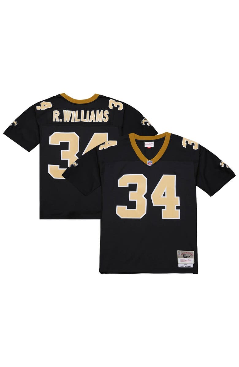 Mitchell & Ness Men's Mitchell & Ness Ricky Williams Black New Orleans Saints 1999 Legacy Replica Jersey, Main, color, 