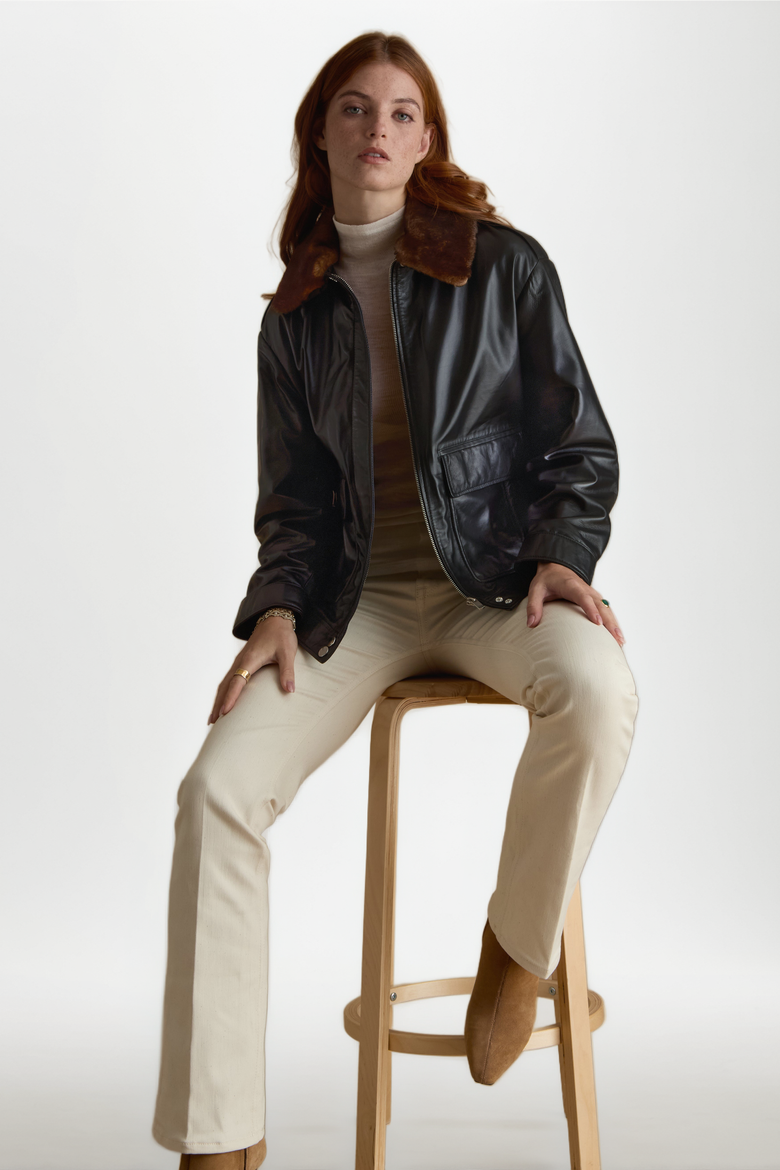Alma Leather Jacket, Alternate, color, Black